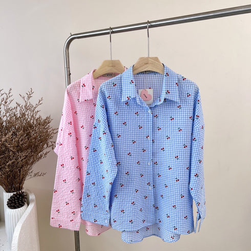 Cherry Print Collar Down Shirts